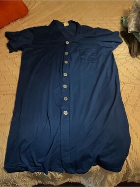Essentials Casual Button-Down Dress in Blue